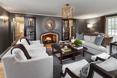Wine cellar - large transitional medium tone wood floor wine cellar idea in Detroit