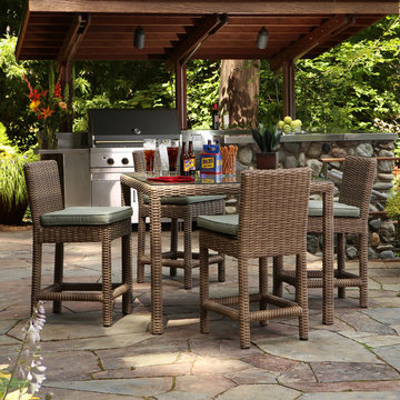 Wicker Bar Stools and Pub Height Dining Table