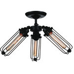 CWI Lighting - Benji 3 Light Flush Mount With Black Finish - Add oomph and appeal to your space with the Benji 3 Light Flush Mount in Black. This 23 inch light fixture with three cylindrical cage frames holding tube bulbs can complete any kind of interior decor. It distributes enough and even light and will look good in the dining hall, kitchen, bedroom, or entertainment room. The design is function-driven yet it still showcases tons of character. This light source is a perfect choice for urban industrial or contemporary spaces.  Feel confident with your purchase and rest assured. This fixture comes with a one year warranty against manufacturers defects to give you peace of mind that your product will be in perfect condition.