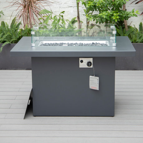 LeisureMod Chelsea Patio Aluminum Propane 44" Fire Pit Table, Black