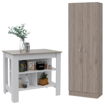 Home Square 2-Piece Set with Wood Kitchen Island and Pantry Cabinet