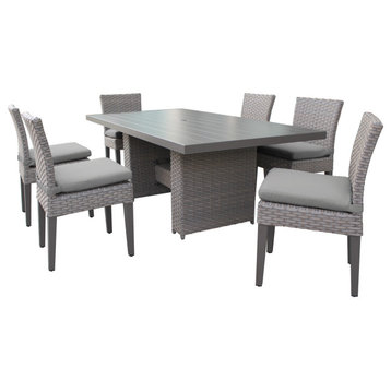 Florence Rectangular Outdoor Patio Dining Table with 6 Armless Chairs Grey