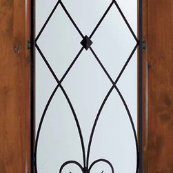 Slab Single Door 96 Wood Alder Charleston 3/4 Lite Wrought Iron - Front Doors