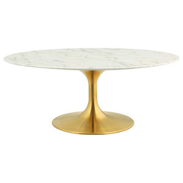 Modway Lippa 42" Oval-Shaped Marble Coffee Table, GD/WH -EEI-3249-GLD-WHI