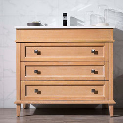 37 inch Traditional Brown-Tan Finish Single Bathroom Vanity Quartz Top - Bathroom Vanities And Sink Consoles