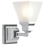 Livex Lighting - Mission Bath Light, Chrome - The Mission collection has clean lines with geometric forms. This one light bath fixture with etched opal glass is finished in polished chrome. Square bar style arms elevate the glass.