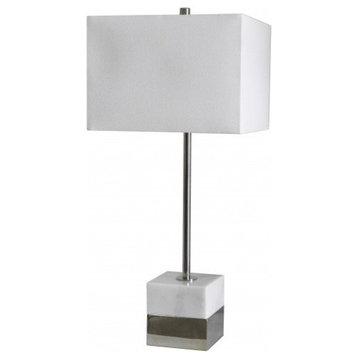White Marble, Polished Nickel Frame Table Lamp