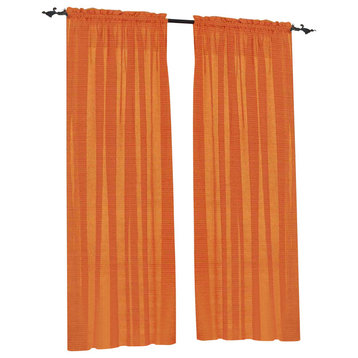 Set Of 4 Sheer Voile Curtain Panels 84" Long, Orange