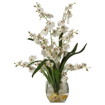 Dancing Lady Orchid Liquid Illusion Silk Flower Arrangement, White