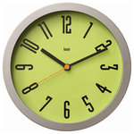 Bai Design Inc. - 8" Studio Wall Clock Cyber - Exclusive Cyber designer dial in chartreuse, spray-painted ABS bezel, metal hands, glass lens, quality quartz movement.