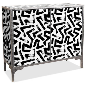 "Intertwined" Cabinets Console Table on Beveled Printed Art Glass, Frame