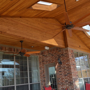 Garland, TX, Patio Cover with Skylights and Custom Stone Kitchen/Grill Area
