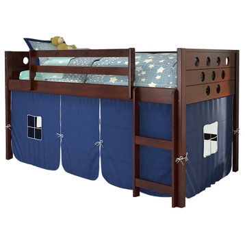 Kids Stuart Circles Low-Loft Bed With Blue Tent, Twin