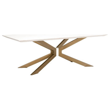 Pemberly Row Modern Industry Stone Dining Table in Ivory/Brass