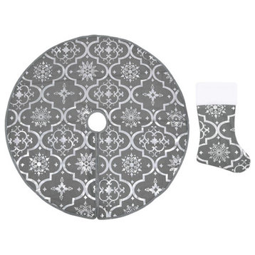 vidaXL Christmas Tree Skirt Artificial Tree Mat with Sock Luxury Gray Fabric