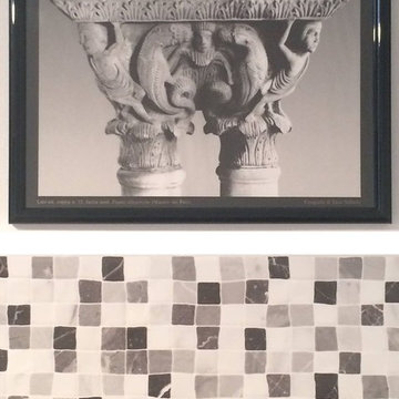LEGNO pensando a KLEE MOSAICO pensando alla STORIA. Due semplici stanze da bagno
