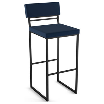Amisco Everly Counter and Bar Stool, Blue Polyurethane / Black Metal, Bar Height