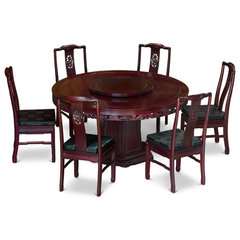 Black Ebony Wood Carved Oriental Dining Set with 10 Chairs
