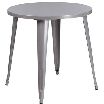 30" Round Silver Metal Indoor-Outdoor Table