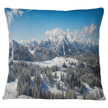 Austrian Alps Winter Panorama Landscape Printed Throw Pillow, 18"x18"