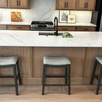 White Oak and Black Split Foyer Modern Kitchen