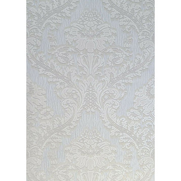 Embossed beige silver metallic Victorian damask Wallpaper, 8.5'' X 11" Sample