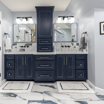 Bathroom remodeling in Columbia, MD with double vanity & marble bathtub