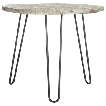 Contemporary Dining Table, Metal Legs With Curved Wooden Top, Grey/White Wash