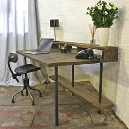 Tovey Reclaimed Dark Stained Scaffolding Board and Pipe Industrial Style Desk - Desks & Writing Bureaus