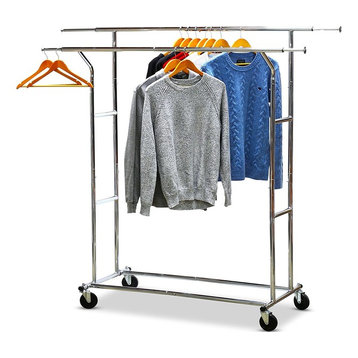 Supreme Commercial Grade Double Rail Clothing Garment Rack, Chrome