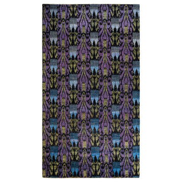 Modern, One-of-a-Kind Hand-Knotted Area Rug, Black, 7'10"x14'5"