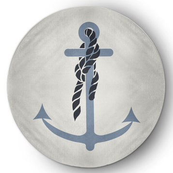 Anchor and Rope Nautical Chenille Rug, Dusty Smoke, 5' Round