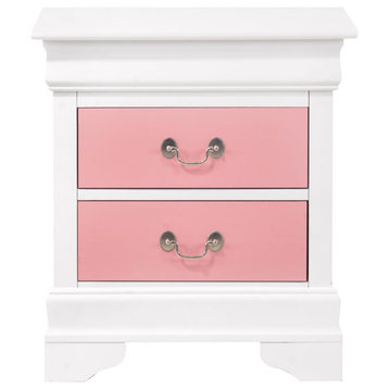 Louis Philippe 2-Drawer Pink and White Nightstand (24 in. H X 22 in. W X 16...