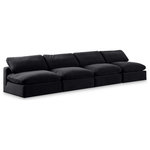 Meridian Furniture - Comfy Upholstered Modular Sofa, Black, 4-Piece: 4 Armless Chair, Velvet - Give your space a whole new look with this black Comfy velvet sofa. This handsome sofa fits nicely with other items in the Comfy collection and is a versatile seating option designed for adaptability, comfort and style. Wrapped in rich black durable velvet upholstery, this sofa offers a plush embrace of overstuffed down feather cushions, carefully crafted to deliver the highest level of comfort. The perfect seat for creating an oasis for relaxation, this sofa has thick foam surrounding its frame for added support and coziness.