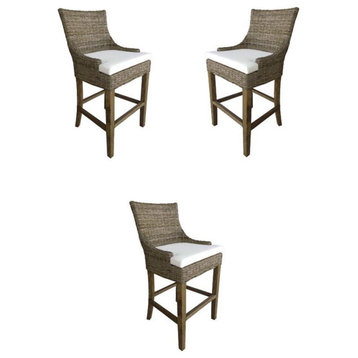 Home Square Rattan and Wood Barstool in Kubu Gray - Set of 3