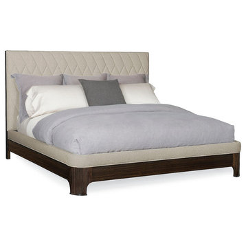 Modern Streamline Diamond Quilited Upholstered Bed, Queen