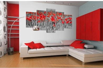 Wandbild: Roter Klatschmohn am schwarz-weißen Hintergrund