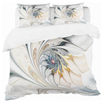 White Stained Glass Floral Art Modern Duvet Cover Set, Twin