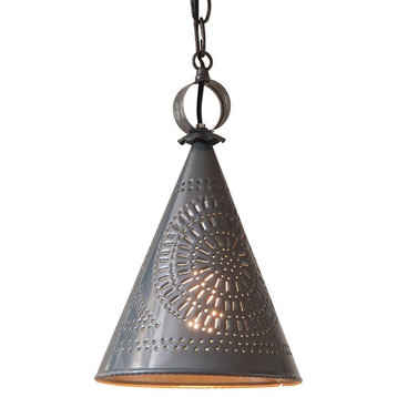 "STURBRIDGE" PENDANT - Punched Tin Witch's Hat Cone Down Light
