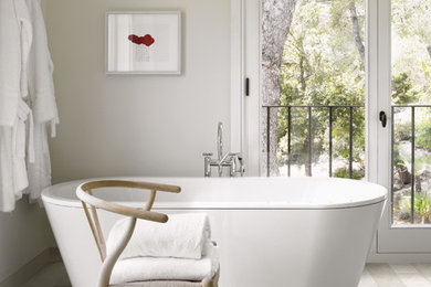 Freestanding bathtub - mid-sized contemporary master white tile and porcelain tile porcelain tile freestanding bathtub idea in San Francisco with white walls