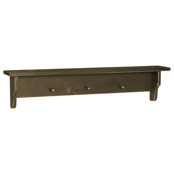 Farmhouse Pine Storage Shelf with Pegs, Olive Green, 3 Foot