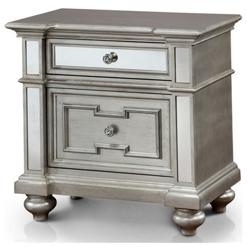 Furniture of America Farrah Transitional Wood 2-Drawer Nightstand in Silver