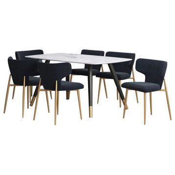 7-Piece Dining Set, Black Table With Black Chair