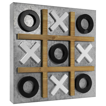 Magnetic Wood & Metal Tic Tac Toe Wall Game Board - Black & White, 15"x15"