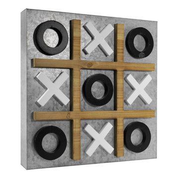 Magnetic Wood & Metal Tic Tac Toe Wall Game Board - Black & White, 15"x15"