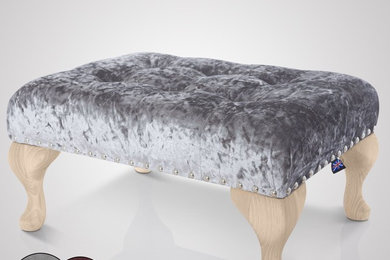 Queen Anne Crushed Velvet buttoned footstool