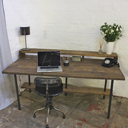 Tovey Reclaimed Dark Stained Scaffolding Board and Pipe Industrial Style Desk - Desks & Writing Bureaus