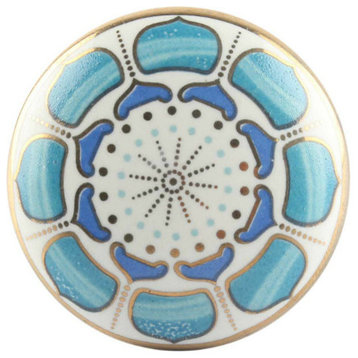 Set of Four Turquoise Flower Ceramic Drawer Knobs