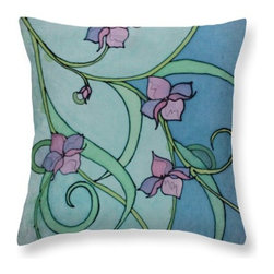 orchid with curving leaf design - pillow - Decorative Pillows