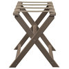 HomeRoots Earth Friendly Taupe Folding Luggage Rack With Dark Tan Straps